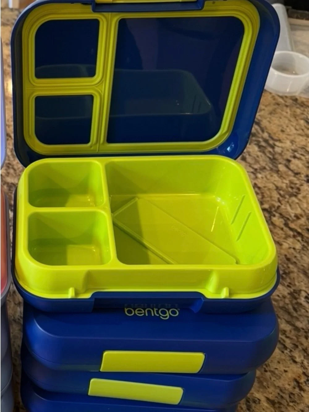 Blue and Lime Stackable Bento Lunch Box - 4 Pack & cutlery set